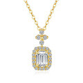 14K Gold Plated 925 Silver Full Moissanite Rectangle Emerald Pendant Necklace-0-3