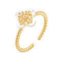 wholesale S925 silver gold-plated vintage style four-leaf clover white mother-of-pearl twisted wire ring, Dunli Jewelry 22 summer new collection-0-0