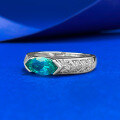 wholesale S925 Silver New 5*10mm Marquise Green Diamond Inlaid Ring for Women, Minimalist Daily Ins Style-0-1