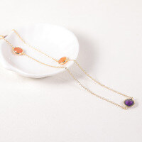 wholesale S925 silver sweet inlaid with natural crystal and colorful mixed gemstone long pendant necklace, popular in 2024-Natural colored gemstone sweater chain