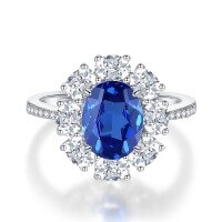 wholesale S925 Sterling Silver Sky Blue Oval Solitaire Diamond Ring for Women, Wedding Ring, High-End Banquet Ring Wholesale-Deep Sapphire-CBJZ031 No. 6