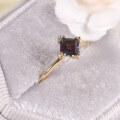 wholesale S925 Sterling Silver Gold-Plated Lab-Grown Color-Changing Sapphire Cross-Border Square Sapphire Ring-0-1