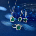 wholesale S925 Sterling Silver Emerald Ear Clasp Necklace Set, Simple Fashion Elegant Retro High-End Jewelry Gift-0-0