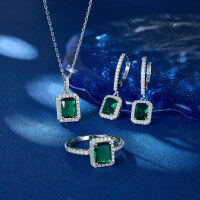 wholesale S925 Sterling Silver Emerald Ear Clasp Necklace Set, Simple Fashion Elegant Retro High-End Jewelry Gift-Ring size 7 925 silver