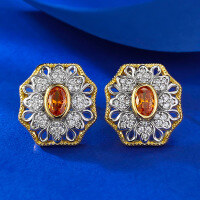 wholesale 925 Silver Bohemian Sunset Orange 4*6mm Oval Earrings Women Small Design Stud Earrings-E540 Sunset Orange 925 Silver