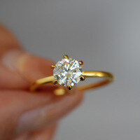 S925 Silver 18K Gold Plated 6.5mm Round 1ct Moissanite Six-Prong Ring-2CT (set with moissanite)  9 yards