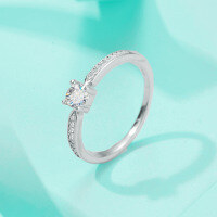 wholesale S925 Moissanite Ring for Women, Simple and Stylish Four-Prong Light Luxury Petite Thin Band with Micro-Paved Design Trendy Stackable Ring-30-point (zircon) ring US size 7