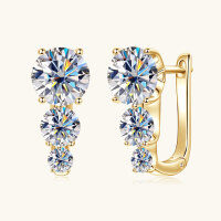 wholesale S925 Sterling Silver Cross-Border New Moissanite Earrings for Women, High-Quality Silver Ear Clips, Fashionable Minimalist Ear Jewelry Wholesale-White>925 Silver-2.8 carats + 2.8 carats