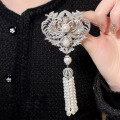 wholesale S925 Silver Phoenix Nirvana Pearl Tassel Brooch 12mm Luxury Full-Diamond Necklace-0-3
