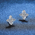 S925 Sterling Silver Cross-border Four-Leaf Clover Moissanite Earrings, D Color 80-Point-0-1