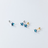 wholesale S925 Sterling Silver Small Fresh and Simple Temperament Blue Diamond Five-Pointed Star Threaded Light Bead Ear Accessories G9910-S925 silver pair silver 925 silver