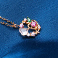 wholesale 925 Silver Korean Fairy Tale Snow White Heart-shaped Pink Crystal Red Apple Necklace Rose Gold Collarbone Chain for a Girly Look-0-3