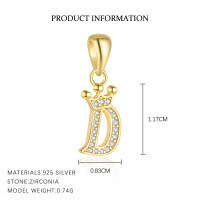 wholesale S925 Sterling Silver, Fashionable And Luxurious Crown Design With Zircon, Diy 26 English Letter Pendant Necklace, Versatile For European And American Styles-Letter D-Single Pendant/Gold 925 Silver