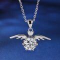 wholesale Sterling Silver Angel Wings Two-Carat D Color Moissanite Necklace for Women, Versatile Small Design Luxury Collarbone Jewelry-0-0
