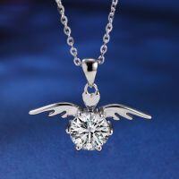 wholesale Sterling Silver Angel Wings Two-Carat D Color Moissanite Necklace for Women, Versatile Small Design Luxury Collarbone Jewelry-TL010035 (zircon) 925 silver