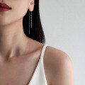 wholesale S925 Sterling Silver YH505 Korean Version Simple and Elegant Smooth Flat Bead Chain Long Drop Ear Thread Earrings for Women-0-2