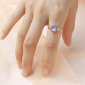 wholesale S925 Silver Japanese-style Nojas* Light Luxury Ring for Women, Happy Olive Leaf Ring with Triple Stone Amethyst Ring and Necklace-0-1