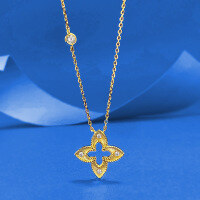 wholesale S925 silver gold-plated four-leaf clover necklace with gold-edged diamond inlay, Xiaohongshu live cross-border edition-N513 Golden Four-Leaf Clover 925 Silver