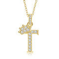 Gold-Plated Copper Crown Zircon Quartz Letter Pendant Necklace-0-23