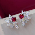 wholesale S925 Sterling Silver Minimalist Versatile 5*5 Ruby Stud Earrings for Women, One-Click Dropshipping-0-0