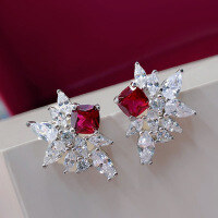wholesale S925 Sterling Silver Minimalist Versatile 5*5 Ruby Stud Earrings for Women, One-Click Dropshipping-E065 Red 925 Silver