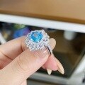 wholesale S925 Sterling Silver Aquamarine Ring for Women, European and American Cross-Border Luxury Set with Ice-Cut Zircon, Factory Direct Supply-0-1