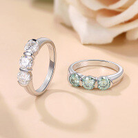 wholesale 18K Gold Plated Sterling Silver with Three 50MM Moissanite Stones, Versatile Moissanite Stacking Ring-White US 5.5