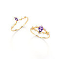 wholesale S925 Silver Plated 14k Gold Amethyst Stackable Ring Set, Japanese New Luxury Minimalist Ins Trendy Niche Design for Women-0-4