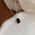 wholesale S925 Sterling Silver Oval Black Agate Necklace for Women, Korean Summer Minimalist Design High-End Collarbone Chain-0-3