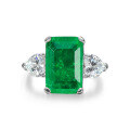 wholesale Metal material placed at the beginning: Metal, Green Simulated Gemstone Ring with Emerald Cut 5ct 12*8, Niche Design Square Sugar Diamond Ring for Women-0-3