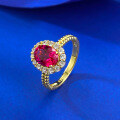 wholesale S925 silver gold-plated classic versatile European and American style oval 6*8 man-made pigeon blood red ring-0-2