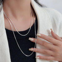 wholesale S925 Sterling Silver Spring and Summer New Octagonal Snake Bone Long Pendant Necklace for Women, Korean Minimalist Style Layering Sweater Chain-Length 100CM*Multiple wearing methods (pure silver)