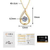 S925 Silver Moissanite Necklace, Teardrop Pendant with Moving Heart Design, Wholesale.-1-carat moissanite (18K gold)  925 silver