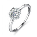 Silver Moissanite Ring Round Halo Diamond Tail-0-2