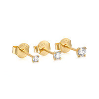 wholesale S925 Sterling Silver Four-prong Moissanite Stud Earrings With Zircon Accents, Edgy Ins Style Piercing Jewelry-Gold-3pcs/set 925 silver