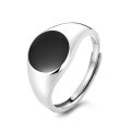 wholesale S925 Sterling Silver Korean Style Trendy Black Drip Glaze Square Ring with Circle Detail, INS Aesthetic Versatile Statement Ring-0-4