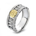 wholesale S925 Sterling Silver Heavy Work Wide Rotating Prayer Bead Ring with Scripture Totem, Retro Ethnic Style National Trend Index Ring-0-9