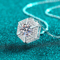 S925 Sterling Silver Moissanite Hexagon Pendant Necklace-0-0