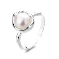 wholesale S925 Sterling Silver Irregular Heart Base Plump Pearl Ring Elegant and Versatile Luxury Style Band-0-5