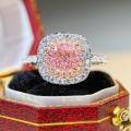 wholesale S925 Sterling Silver Ring for Women, TikTok Viral Pink Diamond Ring, Luxurious Full Square Setting with Pink High Carbon Diamonds and Ice Flower Design-0-1