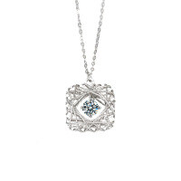 S925 Silver Square Moissanite Dreamcatcher Pendant Necklace-DedeCMS Square Necklace (White Gold)  50-point Moissanite