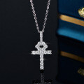 S925 Sterling Silver Wholesale Women's Cross Moissanite Square Full Diamond Collarbone Necklace-0-3