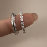 wholesale S925 Sterling Silver Ins-style Stackable Polished Row Diamond Ring Design Unisex Jewelry R01697-S925 silver ring with full diamonds, size US 5