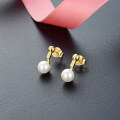 wholesale S925 Silver 18K Gold Plated Diamond Inlaid Pearl Earrings, Korean Style Simple and Elegant Earrings for Women Wholesale-0-5