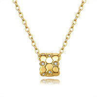 Sterling Silver Moissanite Honeycomb Mirror Pendant Necklace-Inlaid with moissanite  925 silver