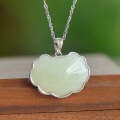 wholesale 925 Sterling Silver Inlaid with Hetian Jade Pendant Ruyi Longevity Lock Jade Necklace for Women-0-1