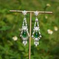 wholesale 925 Silver Gold-Plated Earrings with High Carbon Muzo Green Pear-Shaped Cabochon Antique Edwardian Versatile Jewelry for Women-0-3