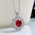 wholesale S925 Sterling Silver Europe and America New Red Gemstone 9*11 Necklace Women Choker Necklace Retro Pendant for Women-0-2