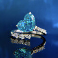 wholesale 925 silver full-set new style aquamarine and high carbon diamond ring, 8*10 heart-shaped women's ring-0-0
