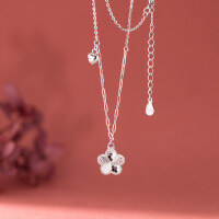 wholesale S925 silver fresh and sweet ins-style niche design ice crystal flower heart necklace Y02072-S925 Silver Necklace>925 Silver